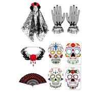Day Of The Dead - Costume 5 Piece Vintage Halloween With Rose Veil Use