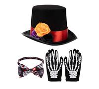 Day of the Dead Costume - Sombreros en diseño rosa para hombres | Polyester Adult Men Day of the Dead | Sombrero de flores de 3 piezas, guantes de calavera, fiesta de disfraces de bincatura, cosplay
