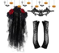 Day of the Dead Costume - Women’s Veil Set Accessory | Halloween Bride Outfit for Adults | Elegant Face Cover for Cosplay, Masquerade, Stage Performance, Festival Party, Themed Celebration Wear