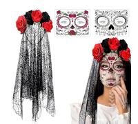 Day of the Dead Costume - Women's Bride Veil Set, Elegant Day of the Dead Clothing Accessory, Perfect for Halloween Cosplay Masquerade Party Stage Performance, Adult Women, Costume Accessories