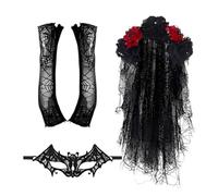 Day Of The Dead Dress - 30,51 pulgadas Day Of The Dead Costume, Black Veil Headband And Lace Gloves, Eyemasque For Women Adults | Bride Girls Halloween Cosplay Party Stage Performance