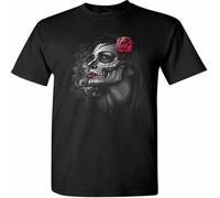 Day of The Dead Girl T-Tshirts Camisetas y Tops Skull Face Dia De Los Muertos Roses Mens tee Tshirts Camisetas y Tops Black(Small)