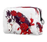 Day of The Dead Horse - Bolsa de cosméticos para mujer, neceser de viaje, bolsa organizadora de maquillaje grande con cremallera, multicolor, 18.5x7.5x13cm/7.3x3x5.1in, Neceser