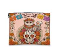 Day of the Dead Kitten Cats - Bolsa de maquillaje con estampado de calavera para mujeres y niñas, organizador de lona portátil bohemio con cremallera, 7 x 9 pulgadas