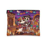 Day of the Dead Ragdolls Cats - Bolsa de maquillaje divertida con estampado de esqueleto para mujeres y niñas, organizador portátil de lona con cremallera, 7 x 9 pulgadas