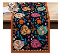 Day of the Dead Runner Sugar Skull Floral - Mexican Table Topper for Display - Mesa de celebración de decoración esqueleto, Bright Boho Dining Accent Family Gathering o Salon