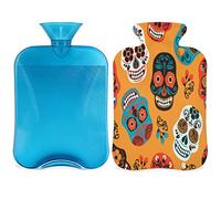 Day of The Dead Skull - Botella de agua caliente con funda esponjosa, bolsa de agua caliente de gran capacidad de 2 litros, bolsa de agua con botella de calavera mexicana para noches acogedoras, alivio del dolor, espalda, cuello y hombros