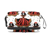 Day of The Dead Skull Dress Girl - Neceser de doble capa para mujeres y niñas, neceser de viaje, bolsa organizadora de maquillaje con compartimento para cepillos, multicolor, 27x15x14 cm/10.6x5.9x5.5