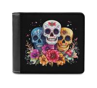 Day of The Dead Skull Flower - Cartera plegable para hombre, diseño de calavera