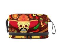 Day of The Dead Skull Guitar Maracas - Neceser de doble capa para mujeres y niñas, neceser de viaje, bolsa organizadora de maquillaje con compartimento para cepillos, multicolor, 27x15x14