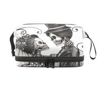 Day of The Dead Skull - Neceser de doble capa para mujeres y niñas, neceser de viaje para maquillaje, organizador práctico con compartimento para cepillos, multicolor, 27x15x14 cm/10.6x5.9x5.5 in,