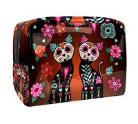 Day of The Dead Sugar Cats Pumpkin - Bolsa de cosméticos para mujer, bolsa de aseo de viaje, bolsa grande de PVC para maquillaje, práctica bolsa organizadora con cremallera, multicolor,