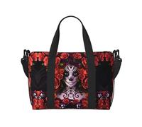 Day of The Dead Sugar Roses - Bolsa de viaje cruzada con diseño de calavera, 41 x 29 x 15 cm, bolsa de viaje, bolsa de viaje unisex, Black, Talla única