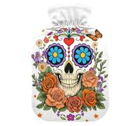 Day of The Dead Sugar Skull - Bolsa de agua caliente floral con cubierta suave, compresa caliente de 2 L para calambres menstruales
