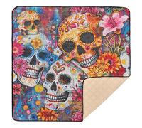 Day of The Dead Sugar Skull Floral Art Print Large Stylish Baby Activity Play Mat for Floor Portable Tummy Time & Gatear Mat for Baby Kids Toddler Infants, 50 x 50 pulgadas