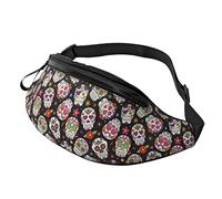 Day of The Dead Sugar Skull Seamless Vector Background Riñonera Bolsas Hombres y Mujeres Cinturón Ajustable Bolsa Deportiva para Deportes al Aire Libre, Viajes y Ciclismo Ciclismo Bolsillo Hombro