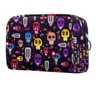 Day of The Dead Sugar Skulls - Bolsa de cosméticos para mujer, neceser de viaje, bolsa organizadora de maquillaje grande con cremallera, multicolor, 18.5x7.5x13cm/7.3x3x5.1in, Neceser