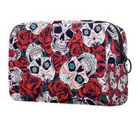 Day of The Dead Sugar Skulls Red Rose - Neceser de viaje para mujer, bolsa organizadora de maquillaje grande con cremallera, multicolor, 18.5x7.5x13cm/7.3x3x5.1in, Neceser