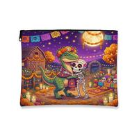 Day of the Dead Velociraptors Bolsa de maquillaje, divertida bolsa de viaje para cosméticos de esqueleto para mujeres y niñas, organizador portátil de lona con cremallera, bolsa de aseo de granja de 7