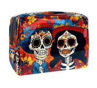 Day of The Skulls - Bolsa de cosméticos para mujer, neceser de viaje, grande, de PVC, organizador con cremallera, multicolor, 18.5x7.5x13cm/7.3x3x5.1in, Neceser