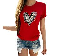Day T Print Love Short Womens for Couples Blusa Matching for Couples Valentine's Shirts Sleeve Tops Shirts Shirts Gifts Damenbluse V Shirt Damen, rojo, M