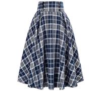 DayaEmmoTQ Señoras Largo Vintage Elegante Invierno Falda A-Line Cintura Alta Midi Falda Plisada Faldas Casual Enagua Elástica Falda Círculo Falda Otoño Escocesa Falda Swing Grande