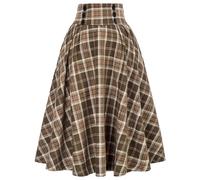 DayaEmmoTQ Señoras Largo Vintage Elegante Invierno Falda A-Line Cintura Alta Midi Falda Plisada Faldas Casual Enagua Elástica Falda Círculo Falda Otoño Escocesa Falda Swing Grande