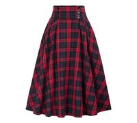 DayaEmmoTQ Señoras Largo Vintage Elegante Invierno Falda A-Line Cintura Alta Midi Falda Plisada Faldas Casual Enagua Elástica Falda Círculo Falda Otoño Escocesa Falda Swing Grande