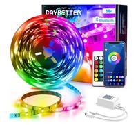 DAYBETTER Tira de luces LED de 15 m, 5050 RGB, con Bluetooth, control por aplicación, con mando a distancia, para dormitorio, cocina, salón y TV