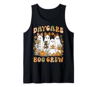 Daycare Boo Crew Halloween Teacher Cute Floral Ghost Mujer Camiseta sin Mangas
