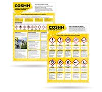 Daydream Education COSHH - Juego de 2 pósteres de seguridad y salud, papel brillante laminado de 420 mm x 594 mm (A2), póster de pared para salud y seguridad en oficina y comercio, tablas educativas