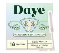 Daye Tampones orgánicos regulares | 18 quilates | Probado en pesticidas y metales, 100% algodón orgánico, la mejor absorción, manga que no se desprende, aplicador de caña de azúcar