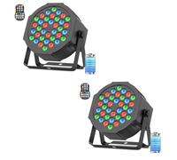 DayFlicker Foco LED con Batería 36 LED, 2PCS Luz RGB Recargable y Temporizada Escenario de Fiesta con Batería de 5000 mAh, Remoto 7CH Maestro-Esclavo Auto para Festival Escenario Iluminación Al Aire