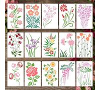 Dayker 15 Piezas Plantillas para Pintar Flores y Hojas Silvestres | Plantillas de Dibujo PET Reutilizables, para Pintar Plantas en Madera, Pared, Papel y Lienzo, Decoración del Hogar DIY