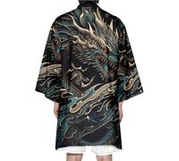 DAYKET Bata de Kimono Para Hombre Cárdigan Estampado Japonés Albornoz Ligero Pijamas Yukata Outwear,Black-L