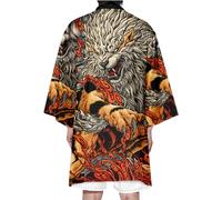 DAYKET Batas Haori Para Hombre, Cárdigan Tradicional Japonés Tipo Kimono Yukata, Abrigo Informal con Frente Abierto,Black-XXL