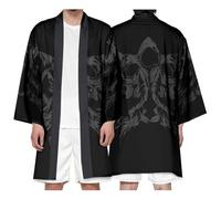 DAYKET Cárdigan Largo Tipo Kimono para Hombre, Abrigo Tipo Haori, Chaqueta Tipo Capa con Abertura Frontal,Black-XL