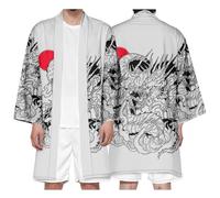 DAYKET Chaqueta Tipo Kimono para Hombre, Estilo Tradicional japonés, con Mangas 3/4 y Parte Delantera Abierta, Bata de baño Ligera,Grey-XXL