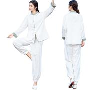 DAYKET Ropa de Tai Chi para Mujer, Conjunto de Ropa de Meditación Zen, Ropa de Kung Fu Chino, Traje de Tai Chi de Artes Marciales,White-M