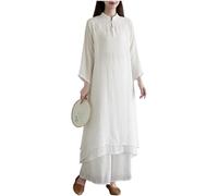 DAYKET Ropa de Tai Chi para Mujer, Conjunto Tradicional Chino de Kung Fu, Uniforme de Algodón y Lino para Meditación Zen, Artes Marciales, Wing Chun,White-M