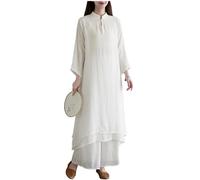 DAYKET Ropa de Tai Chi para Mujer, Conjunto Tradicional Chino de Kung Fu, Uniforme de Algodón y Lino para Meditación Zen, Artes Marciales, Wing Chun,White-M