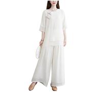 DAYKET Ropa de Tai Chi para Mujer, Conjunto Tradicional Chino de Kung Fu, Uniforme de Algodón y Lino para Meditación Zen, Artes Marciales, Wing Chun,White-M