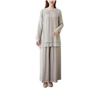 DAYKET Ropa de Tai Chi para Mujer, Traje de Artes Marciales de Lino y Algodón para Meditación Zen Kung Fu, Conjunto de Top Tradicional Chino + Pantalones,GreyB-L