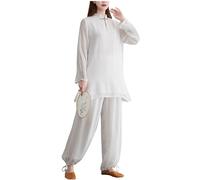 DAYKET Traje de Artes Marciales Para Mujer, Uniforme de Tai Chi de Lino y Algodón, Trajes de Kung Fu Para Ejercicios Matutinos,White-XL