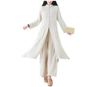 DAYKET Traje de Tai Chi para Mujer, Uniforme de Meditación Zen Tradicional Chino, de Algodón y Lino, de Manga Larga, para Kung Fu y Artes Marciales, Qigong.,Beige-XXL