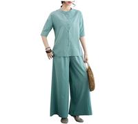 DAYKET Uniforme Chino de Tai Chi Ropa Femenina de Artes Marciales Kung Fu Ropa de Entrenamiento de Manga Media-para Mujeres Ejercicios Qi Gong Kung Fu Wung Chun,Blue-XL