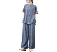 DAYKET Uniforme de Tai Chi Chino Tradicional de Manga Corta para Mujer, Ropa de Artes Marciales para Ejercicios Matutinos, Ropa de Kung Fu, Ropa de Salón,Darkgray-XXL