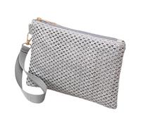 DAYLIGHE Bolso de mano pequeño tejido de paja para mujer, bolso de mano pequeño con cierre de moda, bolso versátil, Silver, One Size
