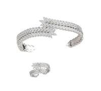 DAYLIGHE Conjunto De Joyas Cobre con Anillos Circonio Cúbico Pavimentados Y Pulsera con Diseños Trigo Ajustables Pulsera Y Anillos Abiertos Elegantes