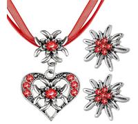 DAYLIGHE Edelweiss - Juego de collar y pendientes con colgante de corazón y diamantes de imitación con lazo, gargantilla tradicional para fiestas del Oktoberfest